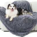 Bedsure Dog Blankets for Large Dogs, Fluffy Waterproof Dog Blanket for Couch Protector and Bed Washable, Fuzzy Faux Fur Pet Throw Blankets for Calming, Dog Accessories, XL, 5060 inch, Grey