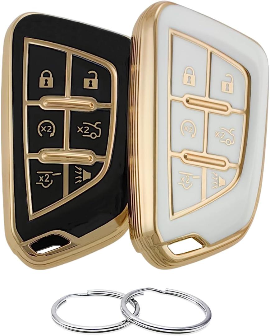 REPROTECTING TPU Key Fob Cover Compatible with Cadillac Escalade Escalade ESV (6 Buttons) (Black/White)