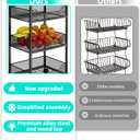 HapiRm Fruit Basket Kitchen Cart - 4-Tier Rolling Storage Cart with Wheels, Fruit Vegetable Basket with Wood Top, Pantry Utility Kitchen Organizer for Fruit Potato Onion Vegetable Bread Snack