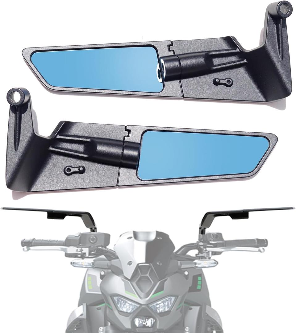 Large Size Motorcycle Mirrors Anti-glare Rotating Stealth Wind Wing Side Rear View Mirrors Compatible with Duke 390 250 Yamaha MT-07 MT-09 Kawasaki Z400 Z650 Z900 Z1000 Street Bike Mirror etc