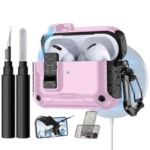 Lerobo for AirPods Pro 2 Case, Compatible with Apple AirPods Pro Case 1st/ 2nd Generation, Drop Protection Cover with Phone Stand & Cleaner Kit, Magnetic Automatic Lock, Compatible with Magsafe, Pink