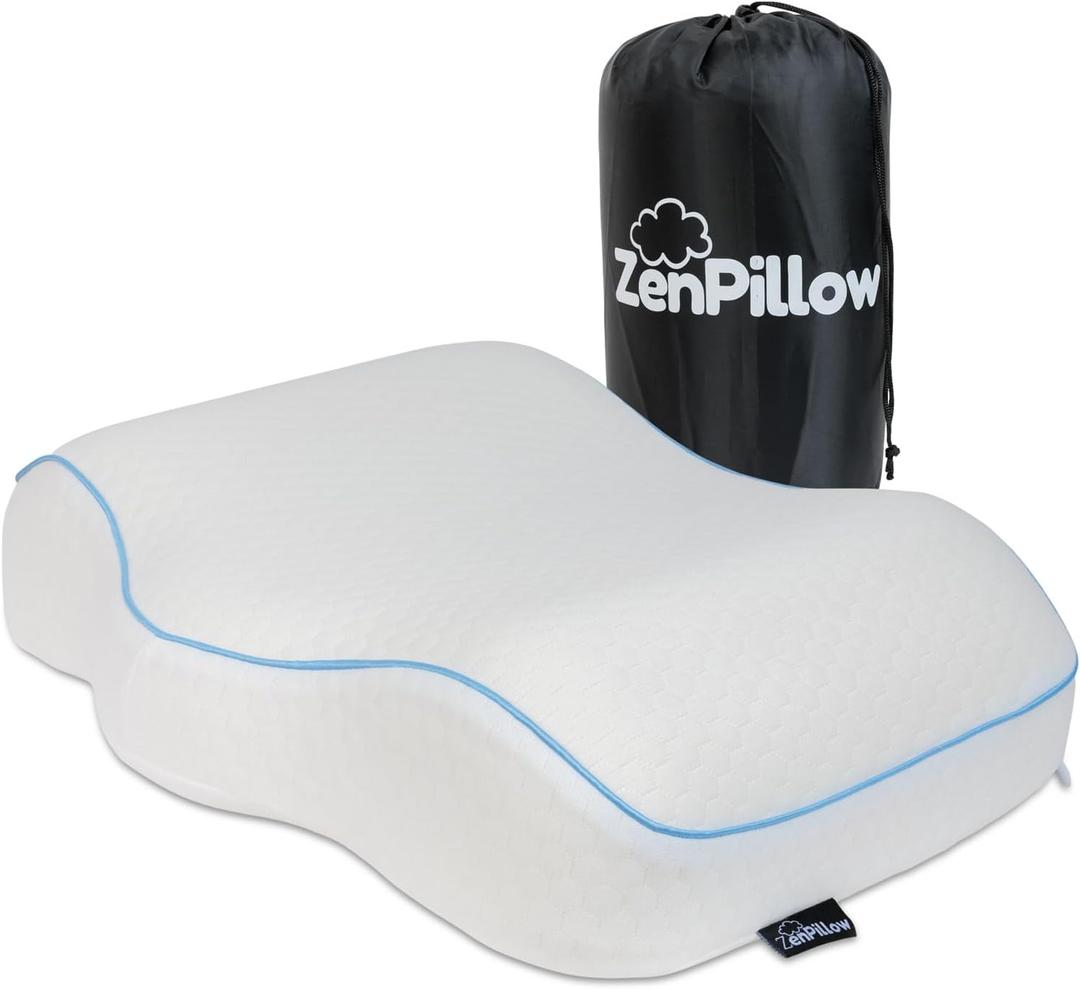 Unique Cervical Travel Pillow, Contour Shaped Memory Foam Neck Pillow - Ergonomic Pillow for Neck and Shoulder Pain - Versatile Camping Pillow (White)