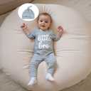 ZAXARRA Newborn Boy Stripe Romper Letter Embroidery Long Sleeve Round Neck Full Length Jumpsuit with Hat (Blue)