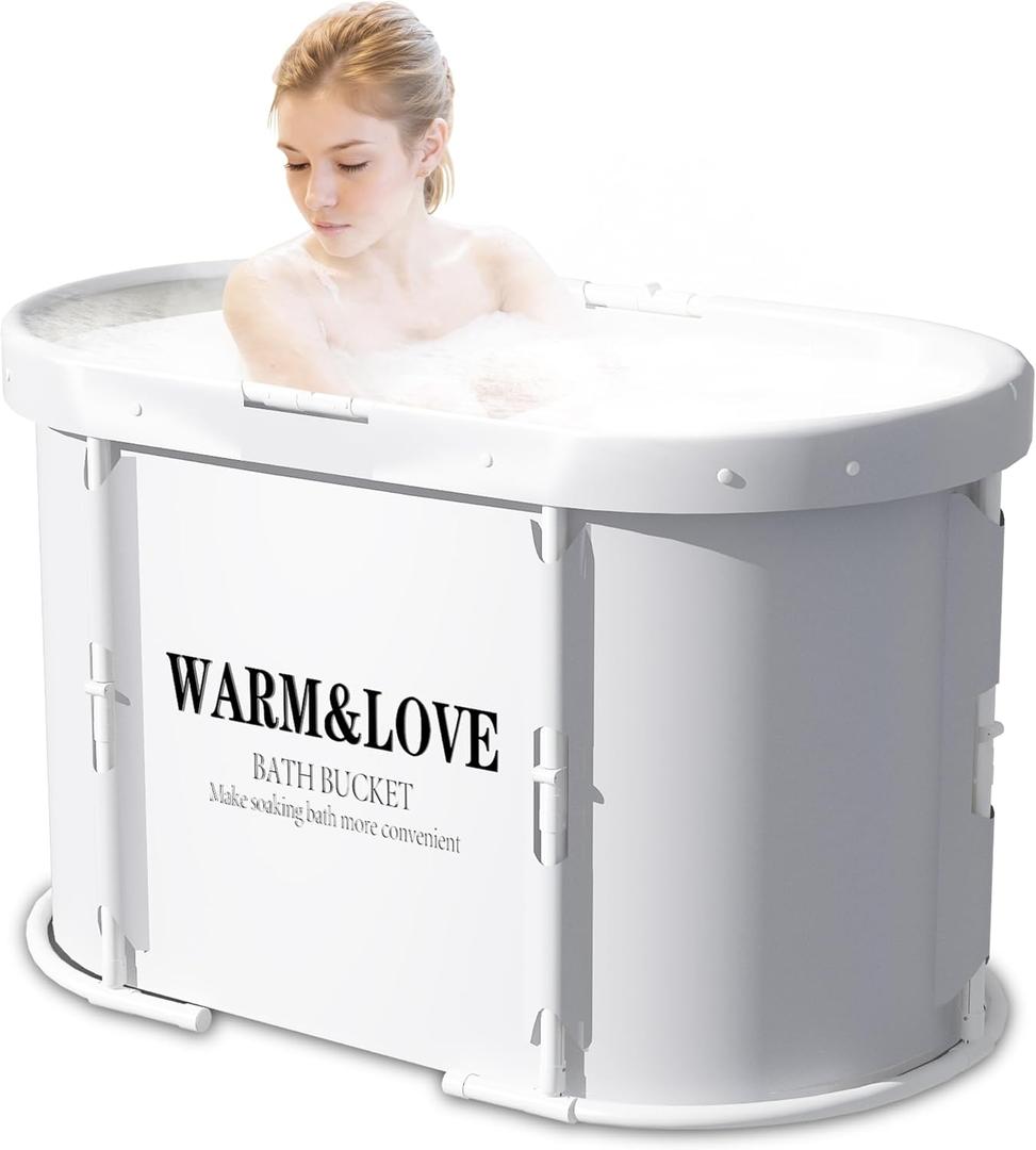 Portable Bath Tub, Foldable Bathtub for Adults and Kids, Soaking Bathtub for Hot and Ice Bath, Home Freestanding Tubs for Shower Sauna, Christmas Gifts 37''x21.6''x22''(Oval Grey)
