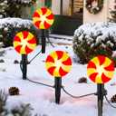 C9 LED Christmas Lollipop Peppermint Pathway Lights Outdoor, 7Ft 4 Candy Cane Bulbs Stakes Lights, Connectable Colorful Marker Walkway Lights for Yard Patio Sidewalk Driveway Garden Lawn Decor (Red/White Candy)