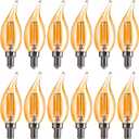 FLSNT CA11/E12 LED Chandelier Light Bulbs 40W Equivalent, Dimmable Candelabra Bulbs, 2200K Warm White, Amber Glass, 330 Lumens, 12-Pack, UL & CA65 Listed