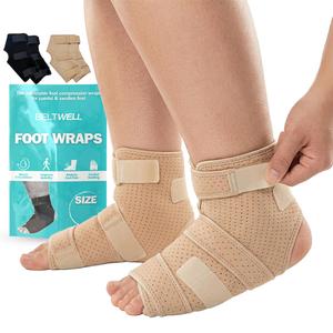Beltwell - Adjustable Foot & Ankle Compression Wraps For Edema, Lymphedema, Swelling, Neuropathy, Diabetic Foot Care, Circulation (2 Wraps) (Beige, Large)