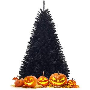 Happygrill 6FT Artificial Christmas Tree with Sturdy Metal Stand, Unlit Halloween Tree with 1036 Branch Tips PVC Needles, Black