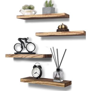 Wood Floating Shelves for Wall, Wooden Wall Shelves for Bedroom, Wall Mounted Shelves for Living Room, Set of 6 Black