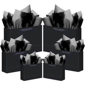 qiqee 10PCS Black Gift Bags with Ribbon Handles Mulit Assorted Sizes Gift Wide Bags (2pcs Large 13", 4pcs Medium 9.6", 4pcs Small 6.3",Tissue Paper)
