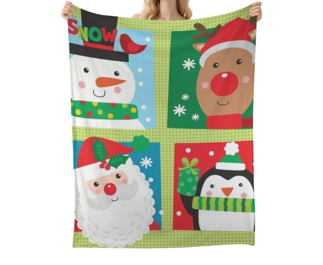 Cozy Throw Blanket Boho Western Flannel Throw Pillows for Bedroom Aesthetic Holiday Santa Penguin Small Fleece Blankets Thick Soft Western Bedroom Decor 40"x50"