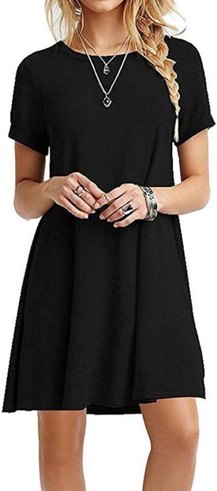Women Casual T Shirt Dresses A Line Swing Simple Solid Color Mini Dress, Size: XXL