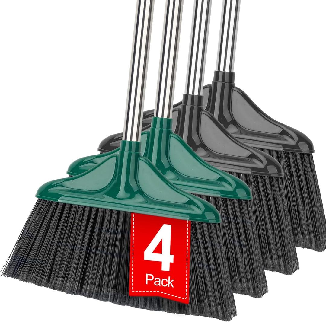 4 PCS Heavy Duty Broom Outdoor/Indoor Commercial Broom with 61" Long Handle,Perfect for Home Garage Kitchen Office Lobby Room Floor,Black and Green 4 PCS Heavy Duty Broom Outdoor/Indoor Commercial Broom with 61" Long Handle,Perfect for Home Garage Kitchen Office Lobby Room Floor,Black and Green