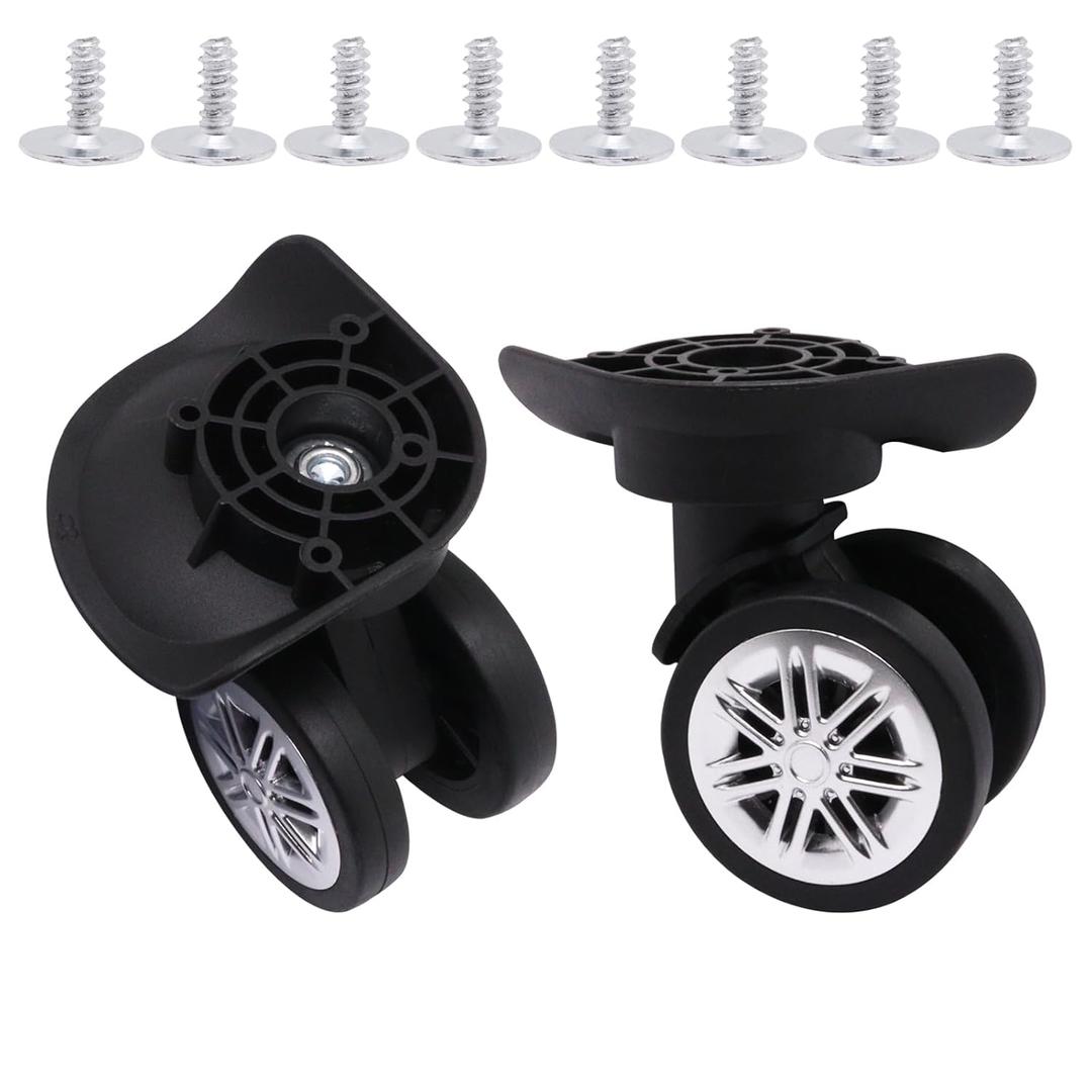 Luggage Wheels Replacement Kit, Suitcase Wheels Replacement with Screws, 360 Rotation Spinner Wheel, Mute Double Row Swivel Wheel for Luggage Suitcase Trolley (Black, 2PCS)