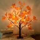 Artificial Fall Lighted Maple Tree 24 LED Thanksgiving Decorations Table Lights Battery Operated for Wedding Party Gifts Indoor Outdoor Autumn Harvest Home Decor (1 Pack)