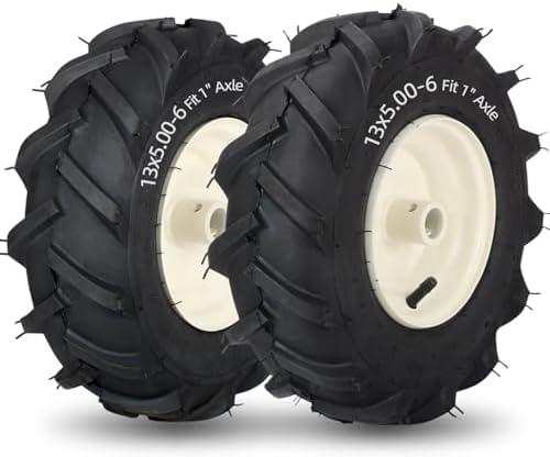 GICOOL 13x5.00-6" Tiller Tire and Wheel, 【1" Axle Size】, 3-1/8" Centered Hub, 13x5-6 Super Lug Tractor & Trencher Tire Replacement