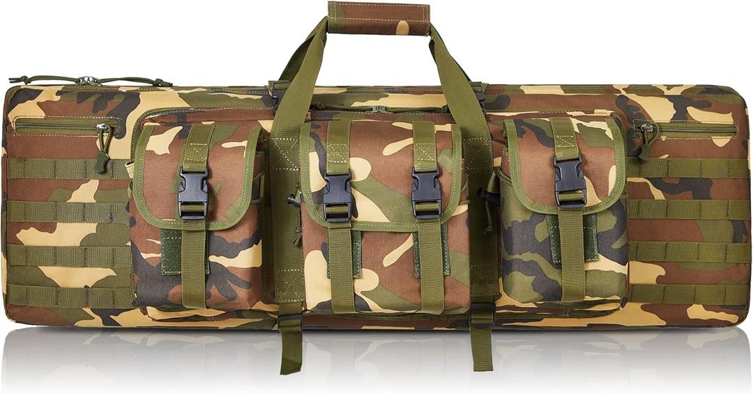 Double Rifle Case for 2 Scoped Rifles - Soft Tactical Gun Bag 32/36/42/48 Inch with Concealed Backpack Straps Durable 600D Oxford Gun Case with Pistol &Ammo Storage for Hunting Range Travel Transport