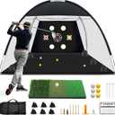 Golf Net, 10x7 Ft Practice Hitting Golf Net with Tri-Turf Mat, Ball, Tee, and Carring Bag, All-in-One Multi-Target Training Aid for Outdoor/Indoor Chipping & Driving, Ideal Gift for Men/Enthusiasts