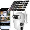 No WiFi Security Camera, 4G LTE Cellular Security Camera, 2K Solar Cellular Cam HD Dual Lens 360 Pan Tilt, Color Night Vision, PIR Motion Detection, IP66 Waterproof with Pre-Installed SIM