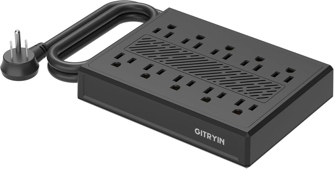 Gitryin Charging Station with Built-in Cooling Fan, 10 AC Outlets, 3.28FT Flat Plug Extension Cord with Multiple Outlets, 1875W/15A, ETL Certified Power Strip, Desk Accessories for Office Home, Black