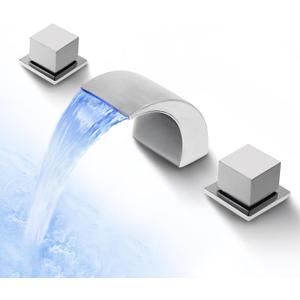 SKOWLL Chrome Waterfall Bathroom Faucet, LED Bathroom Sink Faucets 3 Hole, 8 Inch Widespread Modern Vanity Sink Faucet with 2 Handle