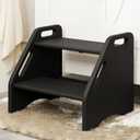 AMBIRD Wooden Step Stool - Two-Step 300 lbs Capacity With Safety Non-Slip Pads and Handles, Bamboo for Bathroom, Kitchen, Dual Height for Adults (Black) (13.2'' H)