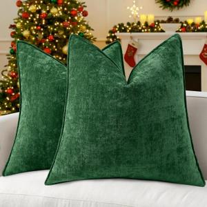 decorUhome Spring Couch Throw Pillow Covers 20x20 Set of 2, Decorative Soft Velvet Modern Cozy Chenille Pillow Cases with Elegant Design for Sofa Bed Living Room Home Decor, Green