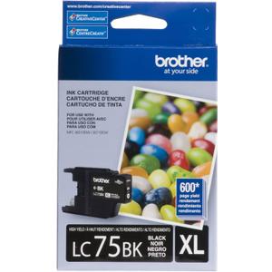 Brother Genuine High Yield Black Ink Cartridge, LC75BK, Replacement Black Ink, Page Yield Up to 600 Pages, LC75
