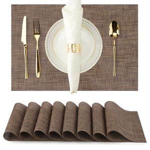 Brown Placemats Set of 4 Durable Heat Resistant Non-Slip Washable Place Mats PVC Vinyl Woven Table Mats for Dining Table 12 x 17 Inch.
