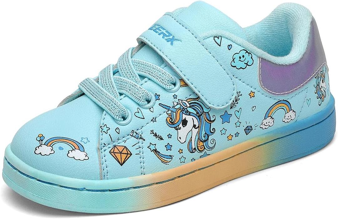 GEERX Toddler Girl Shoe Lightweight Casual Adjustable Strap Cute Unicorn Sneaker Comfortable for Walking Running (Infant/Toddler/Little Kid) (Blue)