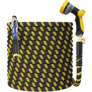 Non-Expanding Garden Hose 99ft with 10-Way Nozzle  Leak-Proof 3/4 Metal Fittings + Shut-Off Valve, Ultra Lightweight Kink-Free Durable For Yard, Lawn, Outdoor & Camper