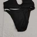 ZAFUL Women's Ribbed O-Ring String Bikini Swimsuit Cheeky Thong Swimwear Two Pieces Bathing Suit (Large, Black)