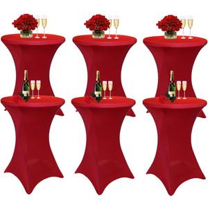 Albassa 6 Pack Cocktail Table Covers 32"x43" Spandex Stretch Highboy Top Tablecloth Fitted Round Table Cloths for Bar Wedding Cocktail Party Banquet Tables (6, Red, 32"x 43")