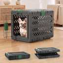 28" L Travel Dog Crate -Collapsible Dog Crate for Medium/Small Dogs, No Tools Required with Space Saving Design,Portable Foldable Dog Carrier with 2 Smooth Wheels,Handles for Easy Moving,Dark Grey