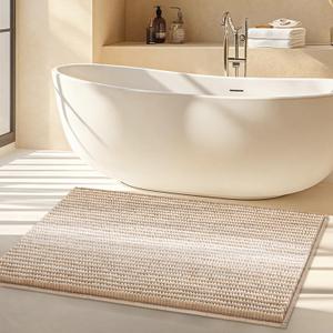 Bathroom Rugs Non Slip-Chenille Bath Mat Shower Rug Soft Water Absorbent Bathmat-Bath Rug in Front of Bathtub Sink Bathroom Floor-Quick Dry Machine Washable-Beige 20" x 32"