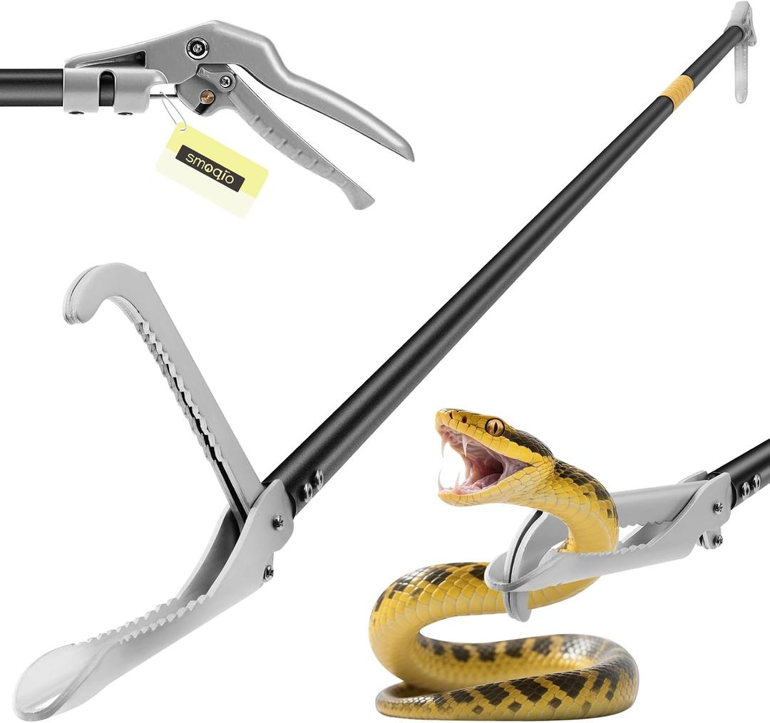 Snake Grabber Tool, 47in Compact Power Snake Tongs, All-Aluminum Alloy Reptile Catcher Grabber with Anti-Slip Grip, Wide Jaw Multi-Function Handling Tool with Lock