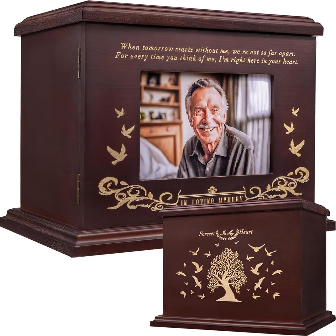 Cremation Urns for Human Ashes, Wooden Urn for Ashes Adult Male Female, Wooden Picture Frame Urns Box and Casket for Ashes, Funeral Memorial Urns Box, Men Women Child, Holds 255 lbs (Walnut)