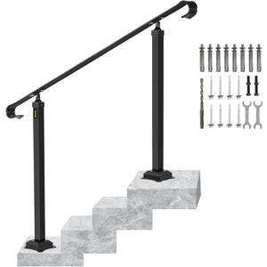 VEVOR Outdoor Staircase Handrail, Adjustable Wrought Iron, Thickened Railings for Porch & Deck (Black 4-5 Step)