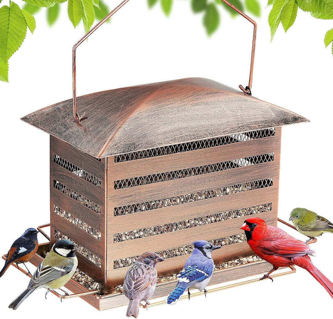 Bird Feeder, 6 LB Extra Large Capacity Metal Bird Feeders for Outdoor Hanging, Heavy Duty Wild Birdfeeder with 4 Perches, Sturdy & Easy to Refill