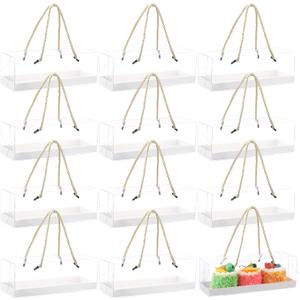 Eaasty 50 Pcs Clear Cupcake Boxes with Handles 9 x 3 x 3 Inch Portable Gable Boxes Paperboard Plastic Rectangular Cupcake Containers Dessert Cake Bakery Gift Containers for Party