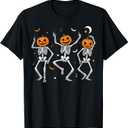 Spooky Dancing Pumpkin Head Skeletons Dance Funny Halloween T-Shirt, Large, Black 