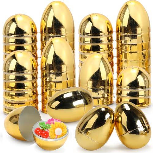 Skirfy Fillable Easter Eggs 3.15" Inch (12 Pack) with Hinge Bulk Golden Bright Plastic Easter Eggs, Perfect for Easter Egg Hunt,Birthday Party Favor