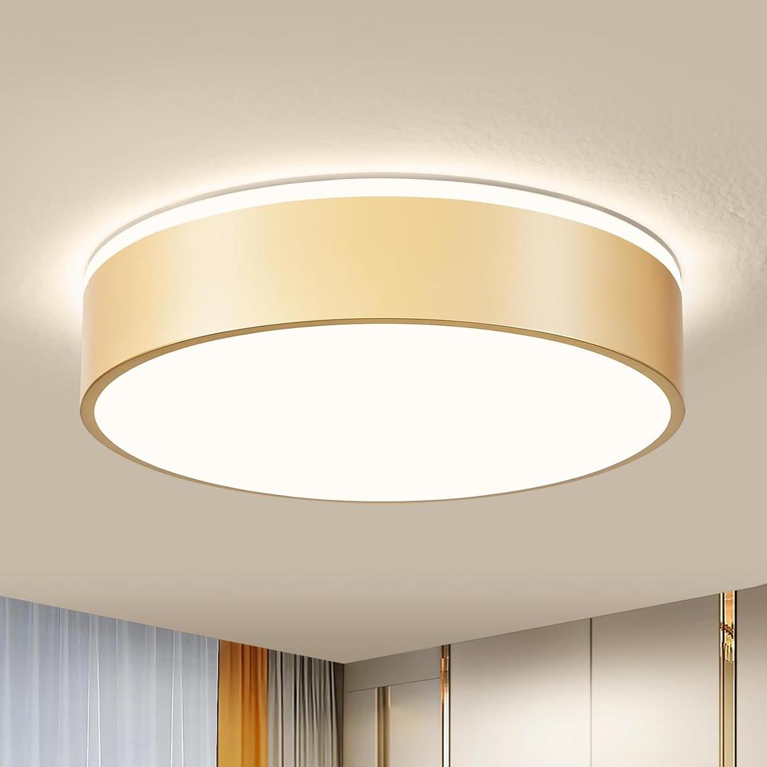 Vikaey Gold LED Ceiling Light Modern Flush Mount Light Fixture Round Metal Ceiling Lamp for Living Room Entryway Bedroom Kitchen 15.74 Inch