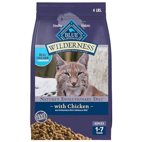 Pack of 4 Blue Buffalo Wilderness Nature's Evolutionary Diet High-Protein, Grain-Free Natural Dry Food for Adult Cats, Chicken, 4-lb. Bag, BBD 12/10/26
