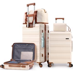 Hoteel Luggage Sets 5 Piece, Carry-On Luggage with Dual-Spinner Wheels, ABS Hard Shell Suitcase with TSA Locks, Lightweight Luggages for Travel, Beige (20IN/24IN/28IN/DB/TB)