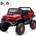 24V 2 Seater Kids Ride On Truck Licensed Mercedes Benz Ride On Toy for Toddles Electric Vehicle with Remote Control, Battery Display, Trunk, Spring Suspension, Led Lights, Music, Red