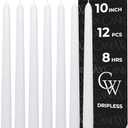CANDWAX 10 inch White Taper Candles - Set of 12 White Candle Sticks Ideal for Christmas Decorations - Unscented Dripless Smokeless Long Burning Candlesticks - Christmas Candlesticks
