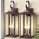 2 Packs 24" Extra Large Dusk to Dawn Light Fixture 3-Light, Oil Rubbed Bronze Outdoor Porch Lantern Wall Mounted, Waterproof Modern Outside Wall Sconce Brown Lamp for House, E12