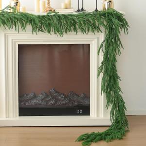 MIZII Christmas Garlands 6FT Artificial Norfolk Pine Garland Real Touch Faux Norfolk Pine Greenery Garland Christmas Decoration for Xmas Fireplace Mantle Home Decor Indoor Outdoor (Norfolk 6FT)