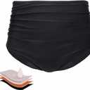 Mordlanka Period Swimwear High Waisted Swim Bottoms Tummy Control for Women Teens Black (Small)
